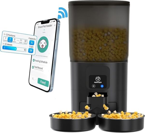 7L Automatic Cat Feeders for 2 Cats - 2.4G WiFi Timed Auto Feeder with APP Control, Cat Food Dispenser with Alexa for Multiple Cats,