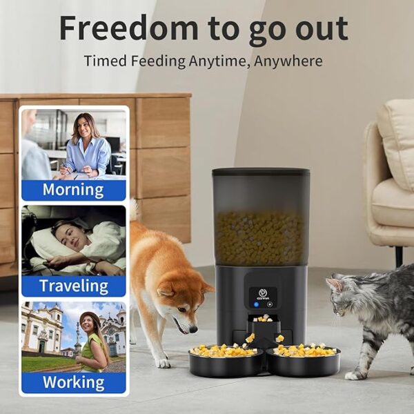 7L Automatic Cat Feeders for 2 Cats - 2.4G WiFi Timed Auto Feeder with APP Control, Cat Food Dispenser with Alexa for Multiple Cats, - Image 3