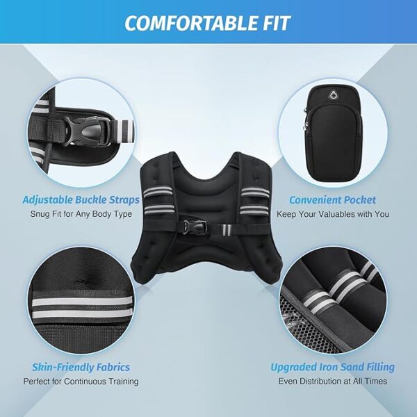 ZELUS Weighted Vest, 6lb/8lb/12lb/16lb/20lb/25lb/30lb Weight Vest with Reflective Stripe for Workout - Image 5